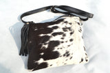 OVERSIZED CLUTCH BAG - DARK BROWN AND WHITE - REAL GENUINE COWHIDE