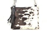 OVERSIZED CLUTCH BAG - DARK BROWN AND WHITE - REAL GENUINE COWHIDE