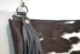 OVERSIZED CLUTCH BAG - DARK BROWN AND WHITE - REAL GENUINE COWHIDE