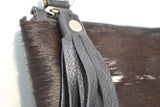 OVERSIZED CLUTCH BAG - DARK BROWN AND WHITE - REAL GENUINE COWHIDE