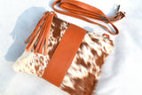 OVERSIZED CLUTCH BAG - TAN WITH STRIPE - REAL GENUINE COWHIDE