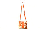 OVERSIZED CLUTCH BAG - TAN WITH STRIPE - REAL GENUINE COWHIDE