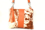 OVERSIZED CLUTCH BAG - TAN WITH STRIPE - REAL GENUINE COWHIDE