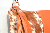 OVERSIZED CLUTCH BAG - TAN WITH STRIPE - REAL GENUINE COWHIDE