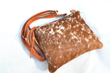 OVERSIZED CLUTCH BAG - TAN AND WHITE - REAL GENUINE COWHIDE