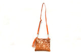 OVERSIZED CLUTCH BAG - TAN AND WHITE - REAL GENUINE COWHIDE