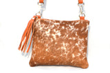 OVERSIZED CLUTCH BAG - TAN AND WHITE - REAL GENUINE COWHIDE