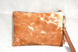 HANDY CLUTCH PURSE - TAN AND WHITE - REAL GENUINE COWHIDE