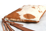 HANDY CLUTCH PURSE - TAN AND WHITE - REAL GENUINE COWHIDE
