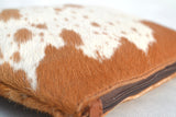 HANDY CLUTCH PURSE - TAN AND WHITE - REAL GENUINE COWHIDE