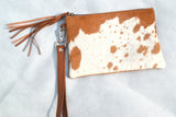 HANDY CLUTCH PURSE - TAN AND WHITE - REAL GENUINE COWHIDE