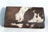 CLUTCH WALLET - DARK BROWN AND WHITE - REAL GENUINE COWHIDE