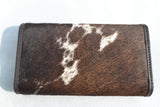 CLUTCH WALLET - DARK BROWN AND WHITE - REAL GENUINE COWHIDE