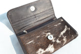 CLUTCH WALLET - DARK BROWN AND WHITE - REAL GENUINE COWHIDE
