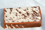 CLUTCH WALLET - SPLATTERED TAN AND WHITE - REAL GENUINE COWHIDE