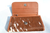 CLUTCH WALLET - SPLATTERED TAN AND WHITE - REAL GENUINE COWHIDE