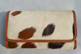 CLUTCH WALLET - SPOTTED BROWN AND WHITE - REAL GENUINE COWHIDE