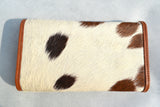 CLUTCH WALLET - SPOTTED BROWN AND WHITE - REAL GENUINE COWHIDE