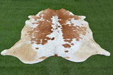 LARGE - 65"x64.5" - REAL GENUINE COWHIDE RUG in a BROWN and WHITE COLOUR