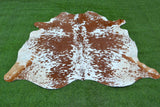 MEDIUM - 59.5"X58" - REAL GENUINE COWHIDE RUG in a BROWN and WHITE COLOUR